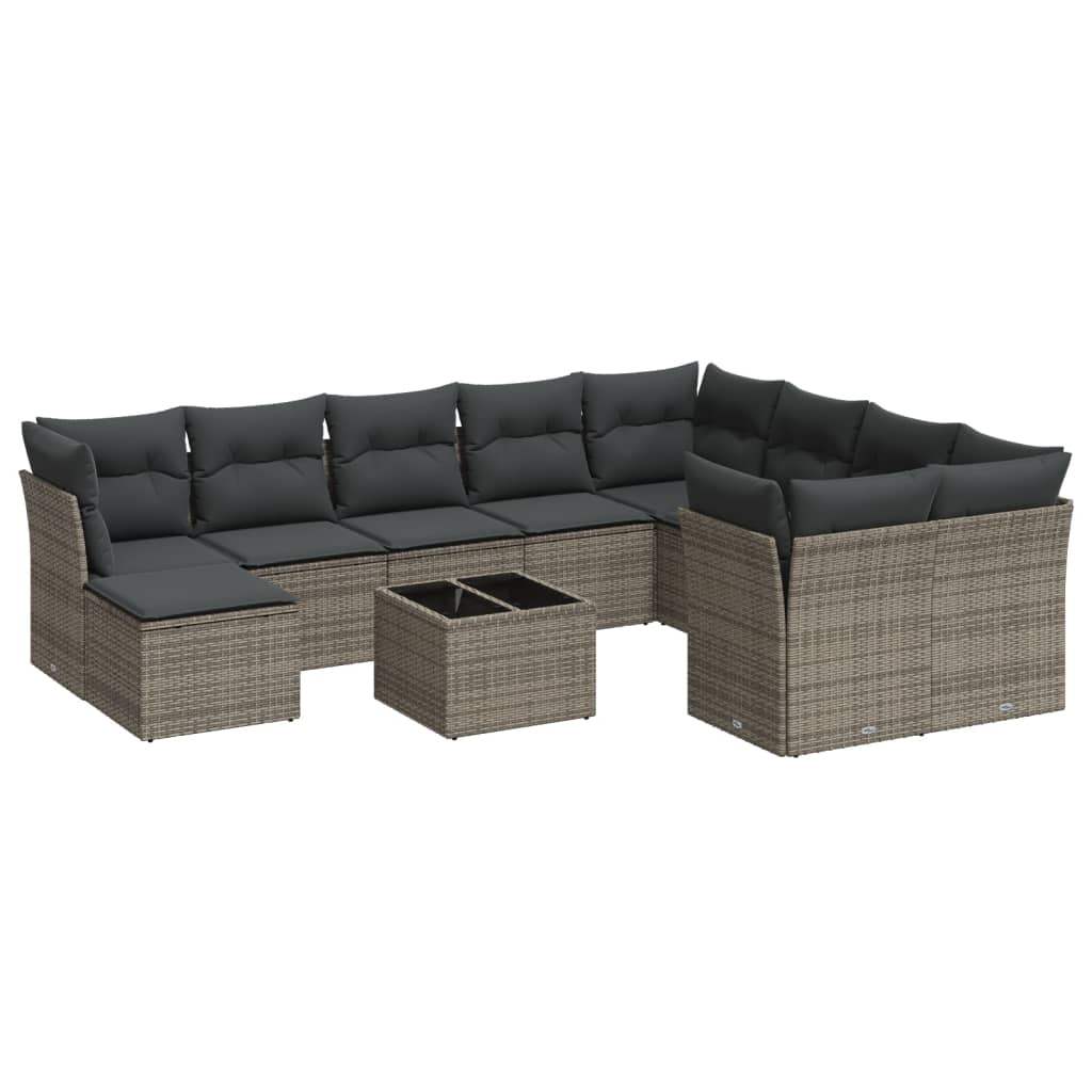Set Divani da Giardino 11 pz con Cuscini in Polyrattan Grigio - homemem39