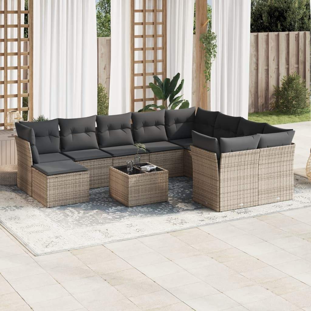 Set Divani da Giardino 11 pz con Cuscini in Polyrattan Grigio - homemem39