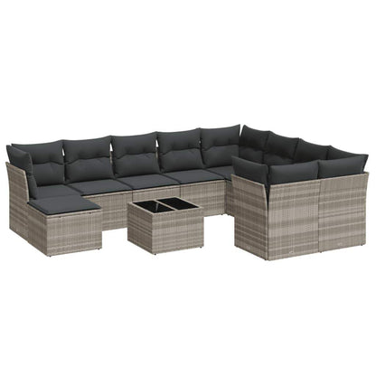 Set Divani da Giardino 11 pz con Cuscini in Polyrattan Grigio - homemem39