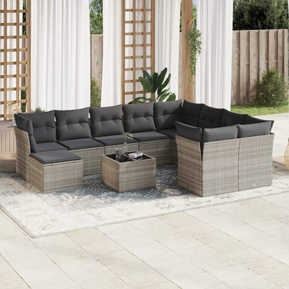 Set Divani da Giardino 11 pz con Cuscini in Polyrattan Grigio - homemem39