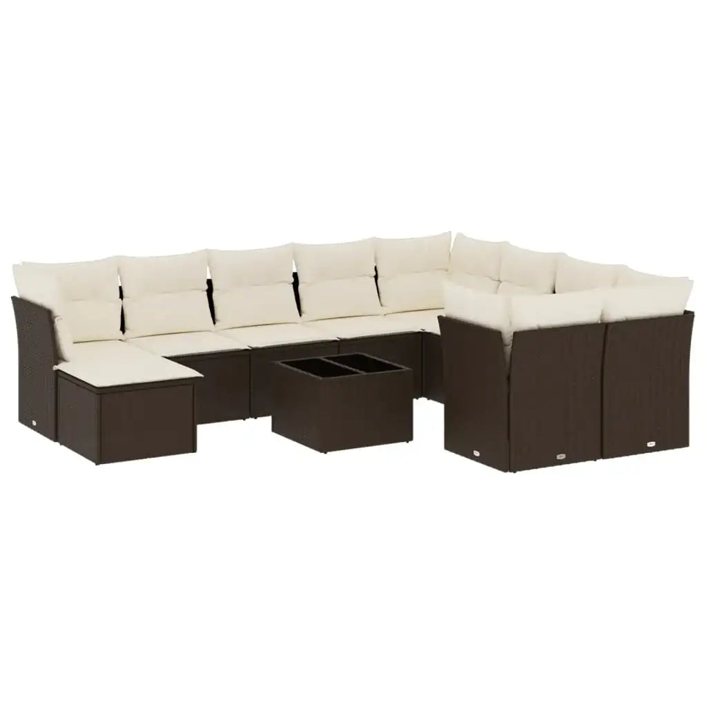 Set Divani da Giardino 11 pz con Cuscini Polyrattan Marrone - homemem39