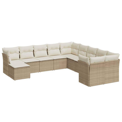 Set Divani da Giardino 11 pz con Cuscini Beige in Polyrattan - homemem39