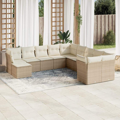 Set Divani da Giardino 11 pz con Cuscini Beige in Polyrattan - homemem39