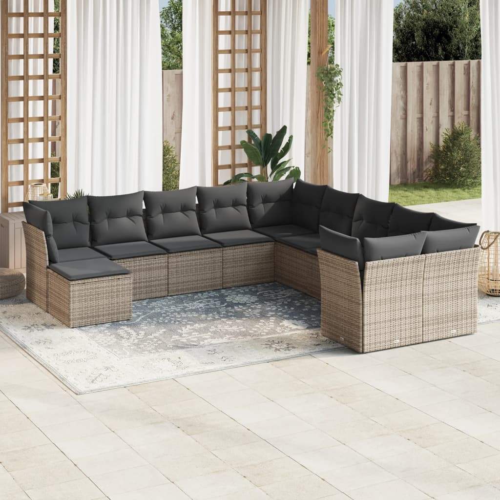 Set Divani da Giardino 11 pz con Cuscini in Polyrattan Grigio - homemem39