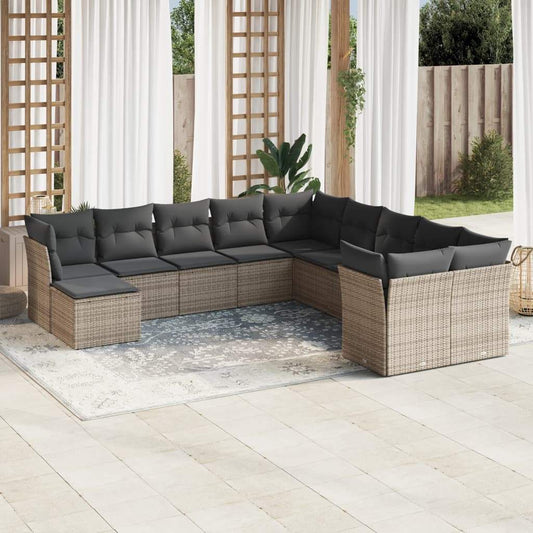 Set Divani da Giardino 11 pz con Cuscini in Polyrattan Grigio - homemem39