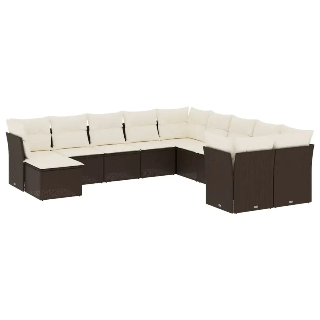 Set Divani da Giardino 11 pz con Cuscini Polyrattan Marrone - homemem39