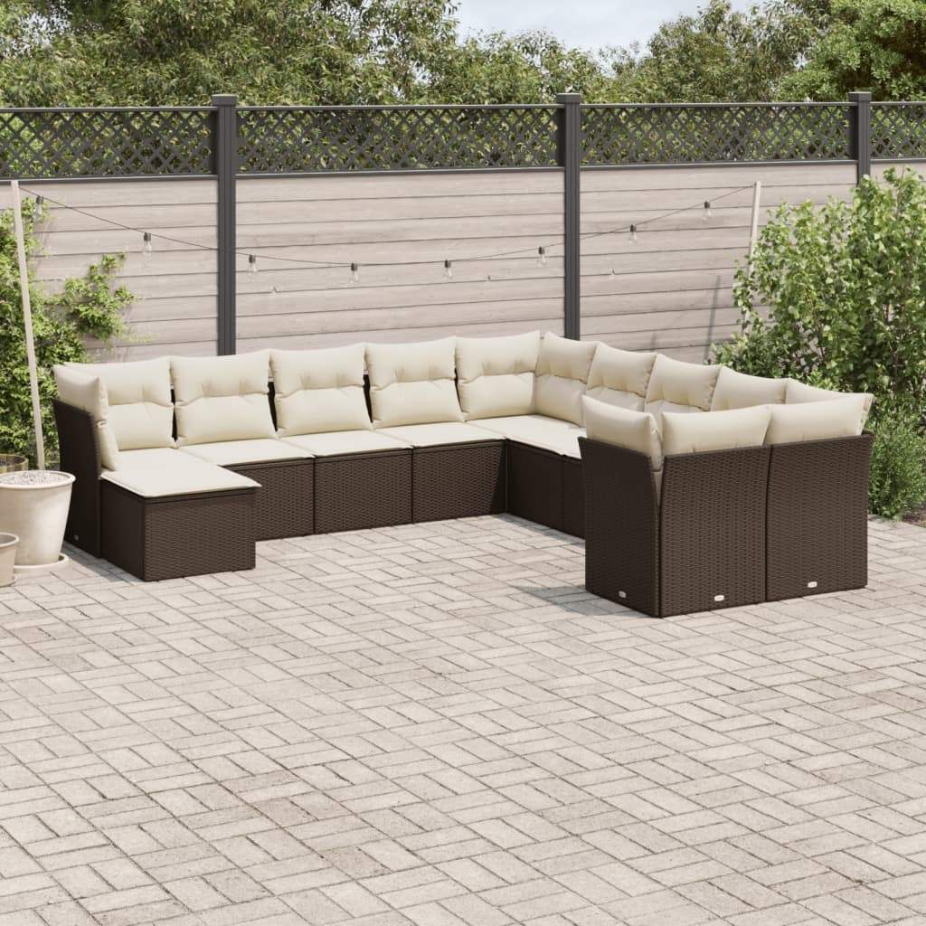Set Divani da Giardino 11 pz con Cuscini Polyrattan Marrone - homemem39