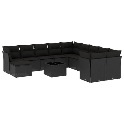 Set Divani da Giardino 12 pz con Cuscini Nero in Polyrattan - homemem39