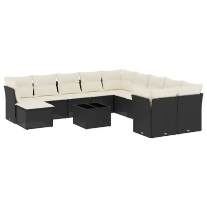 Set Divani da Giardino 12 pz con Cuscini Nero in Polyrattan - homemem39