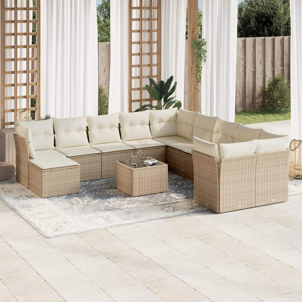 Set Divani da Giardino 12 pz con Cuscini Beige in Polyrattan - homemem39