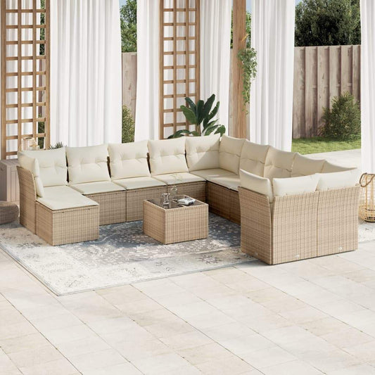 Set Divani da Giardino 12 pz con Cuscini Beige in Polyrattan - homemem39