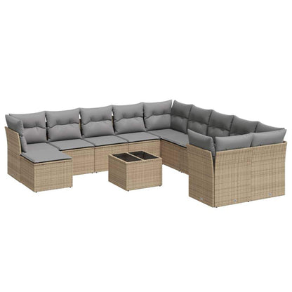 Set Divani da Giardino 12 pz con Cuscini Beige in Polyrattan - homemem39