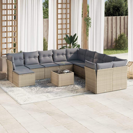 Set Divani da Giardino 12 pz con Cuscini Beige in Polyrattan - homemem39