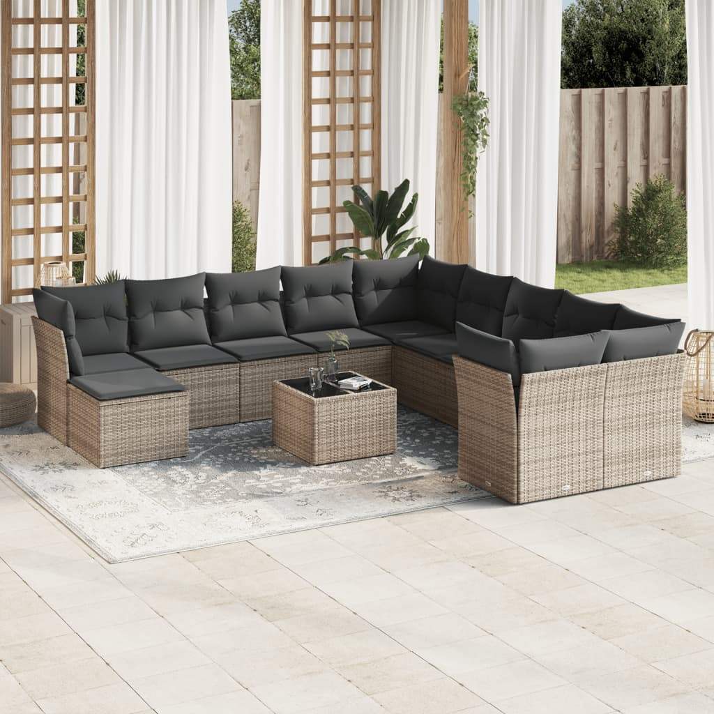 Set Divani da Giardino 12 pz con Cuscini Grigio in Polyrattan - homemem39