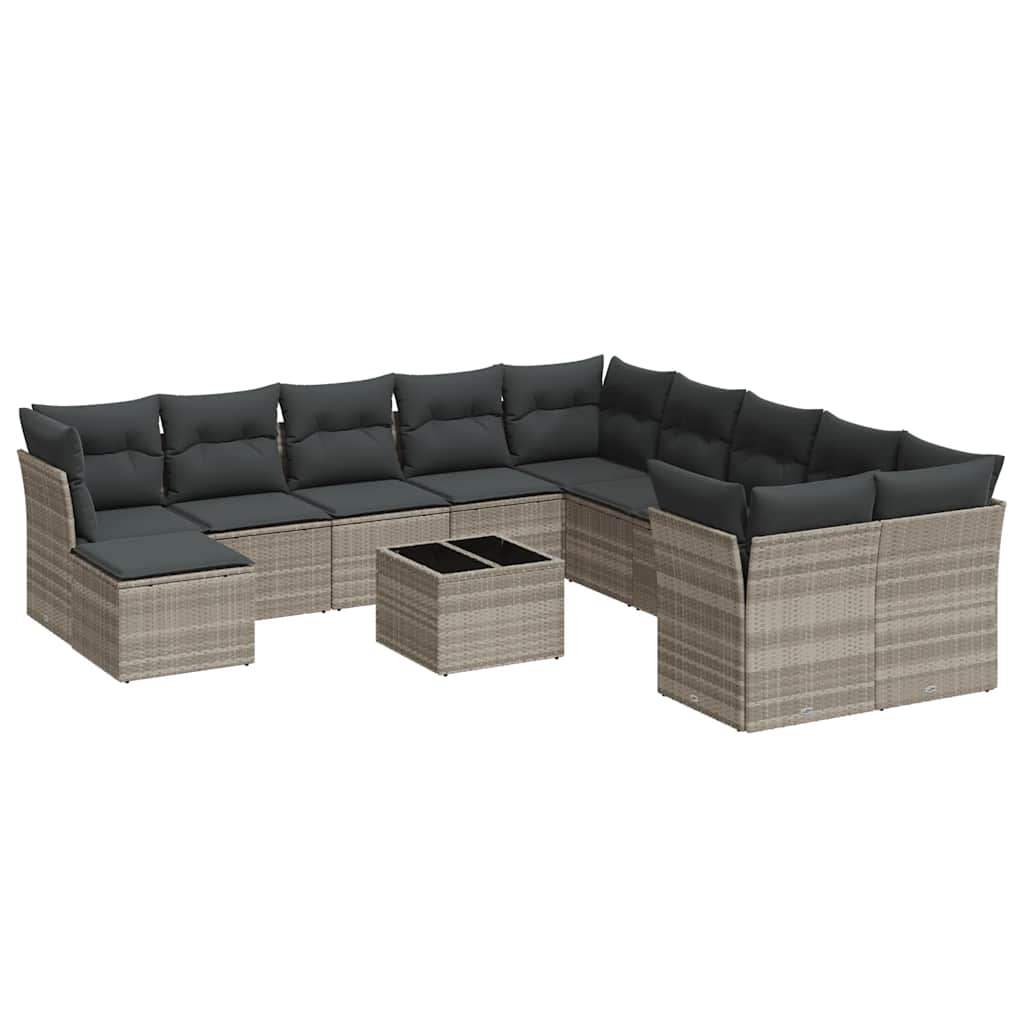 Set Divano Giardino 12 pz con Cuscini Grigio Chiaro Polyrattan - homemem39