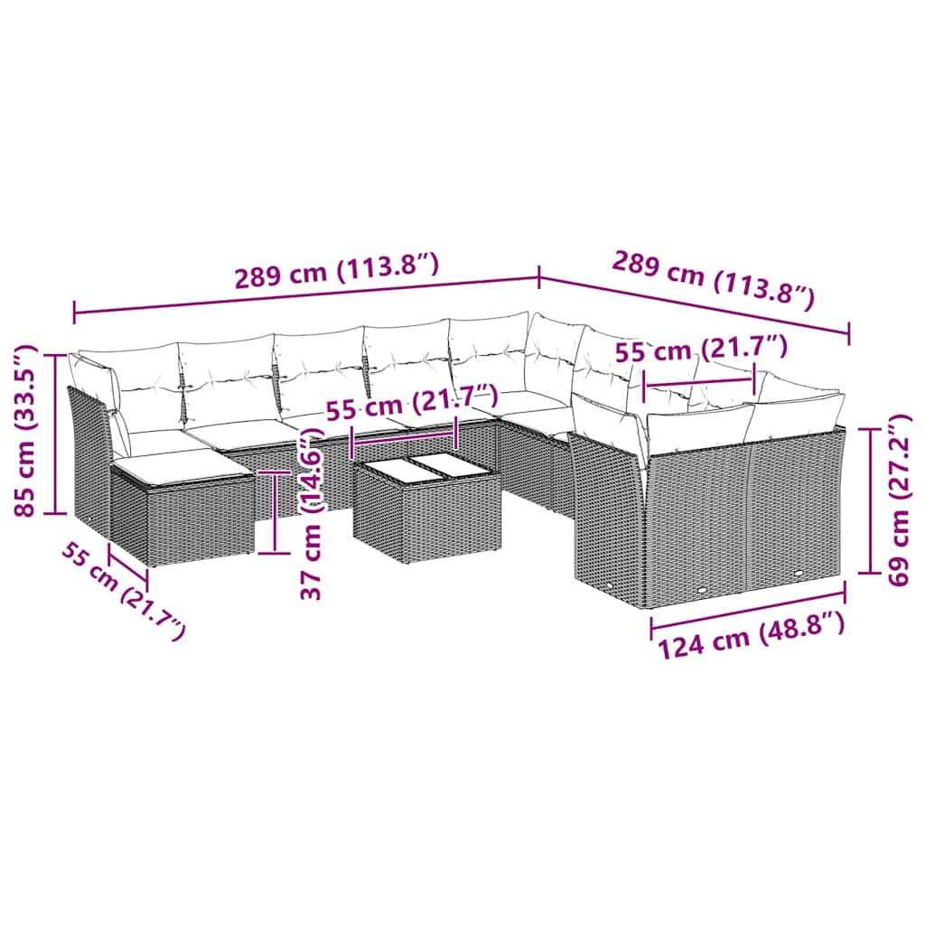 Set Divano Giardino 12 pz con Cuscini Grigio Chiaro Polyrattan - homemem39