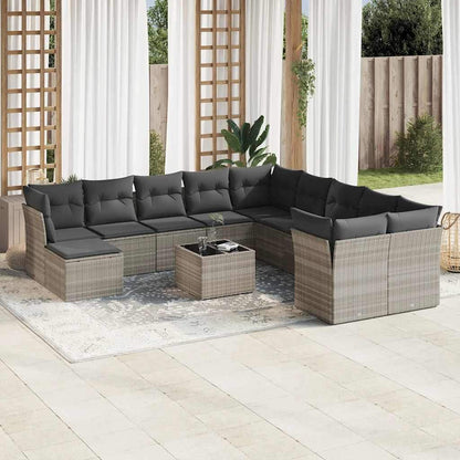 Set Divano Giardino 12 pz con Cuscini Grigio Chiaro Polyrattan - homemem39