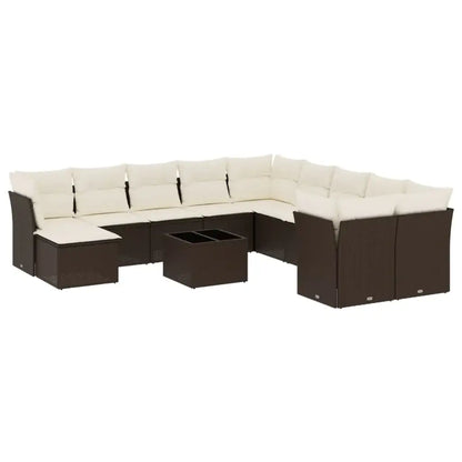 Set Divani da Giardino 12 pz con Cuscini Marrone in Polyrattan - homemem39