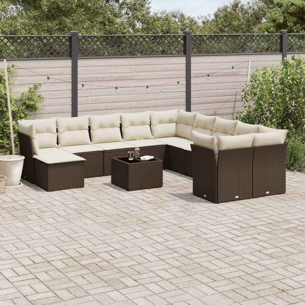 Set Divani da Giardino 12 pz con Cuscini Marrone in Polyrattan - homemem39