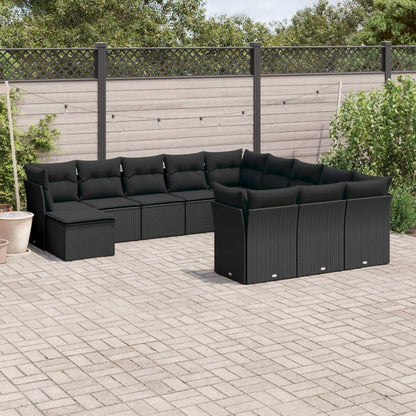 Set Divani da Giardino 12 pz con Cuscini Nero in Polyrattan - homemem39