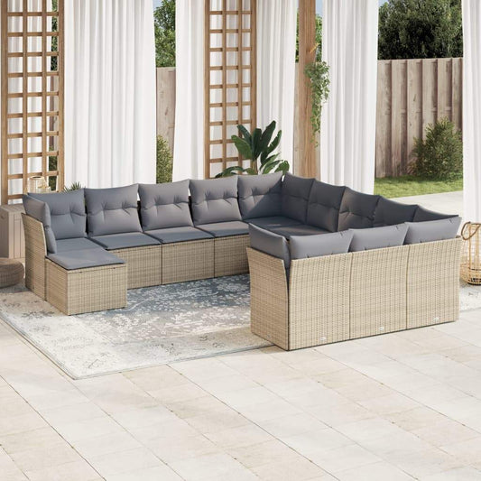 Set Divani da Giardino 12 pz con Cuscini Beige in Polyrattan - homemem39