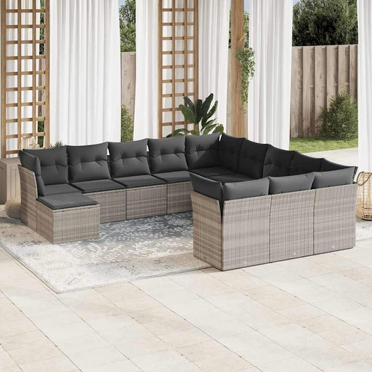 Set Divano Giardino 12 pz con Cuscini Grigio Chiaro Polyrattan - homemem39