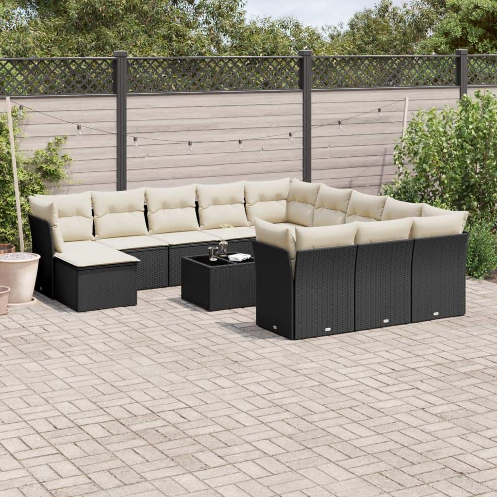 Set Divani da Giardino 13pz con Cuscini Nero in Polyrattan - homemem39