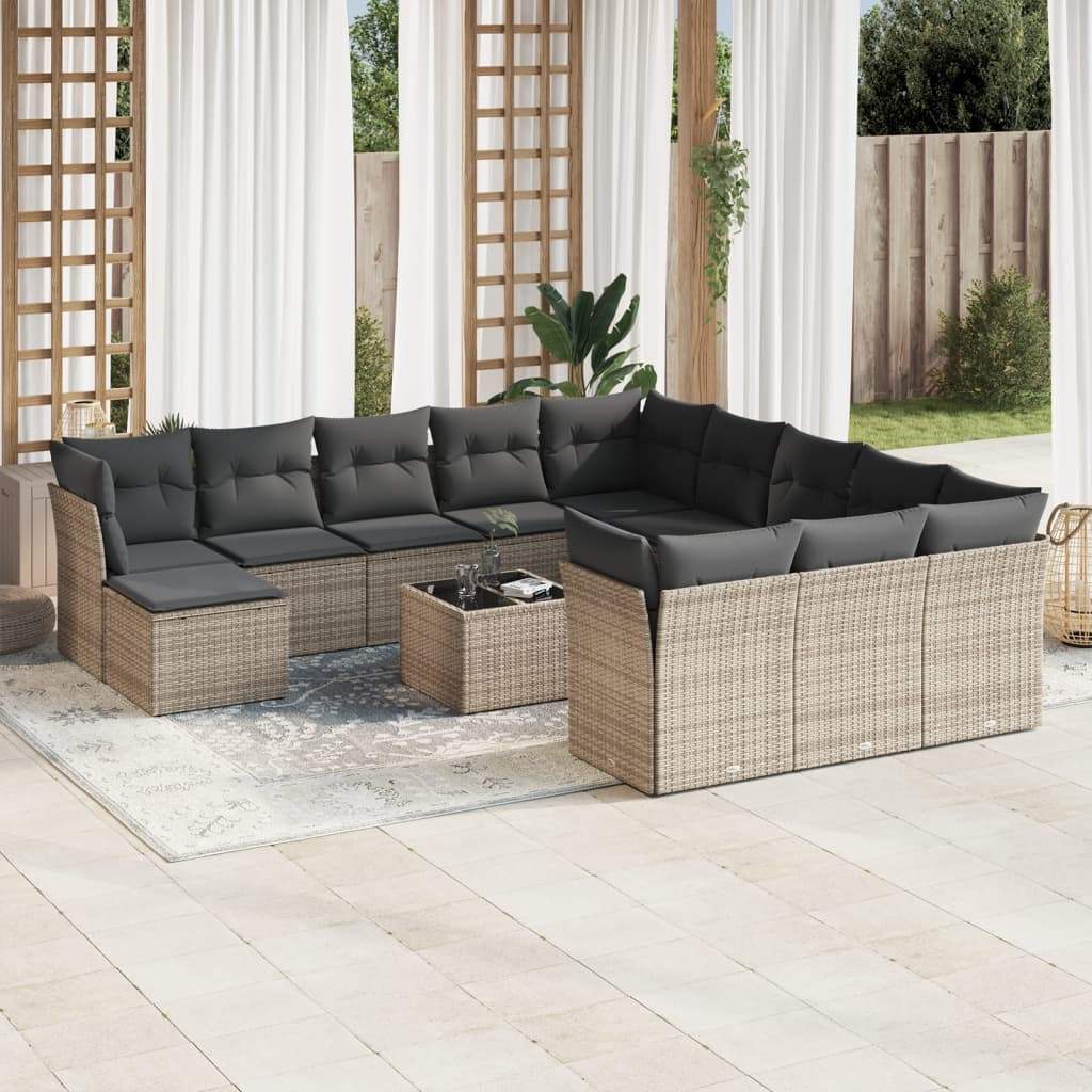 Set Divani da Giardino 13 pz con Cuscini Grigio in Polyrattan - homemem39