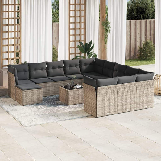 Set Divani da Giardino 13 pz con Cuscini Grigio in Polyrattan - homemem39