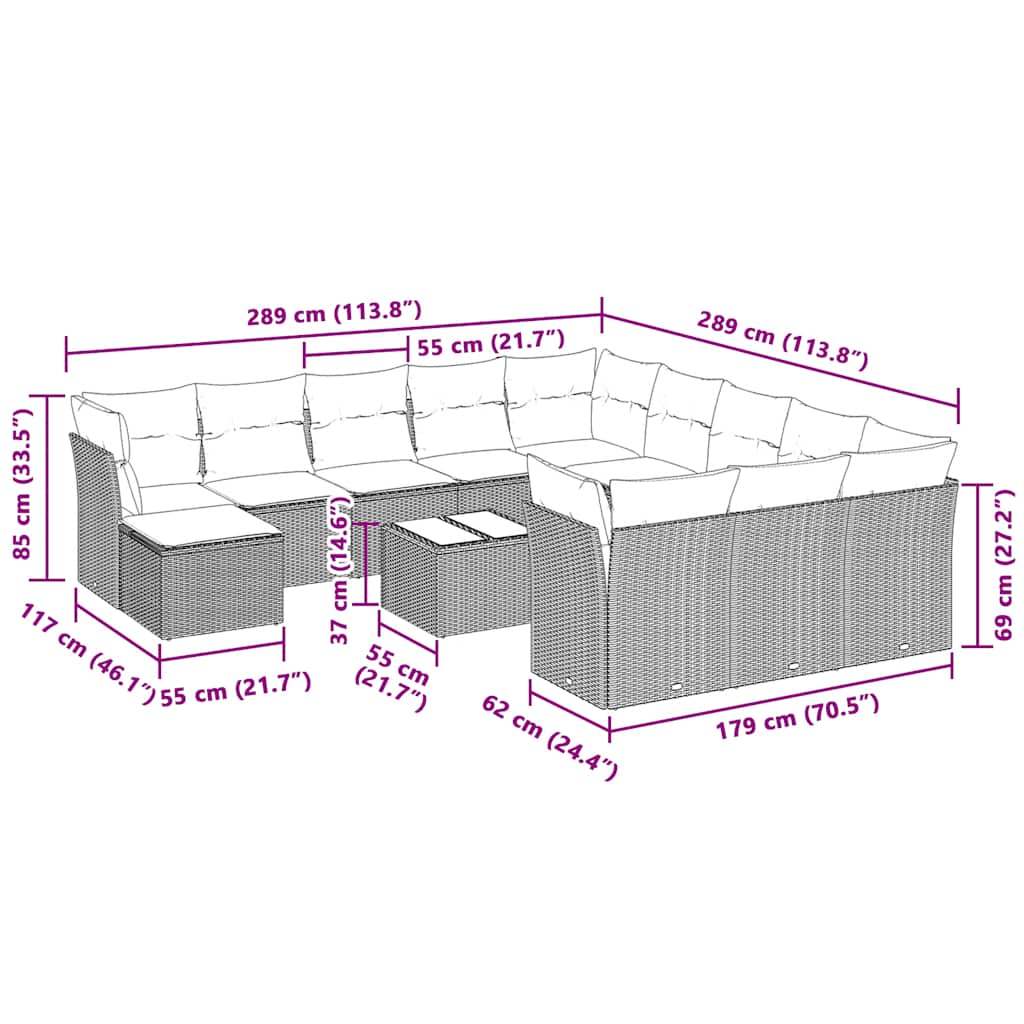 Set Divani Giardino 13 pz con Cuscini Grigio Chiaro Polyrattan - homemem39