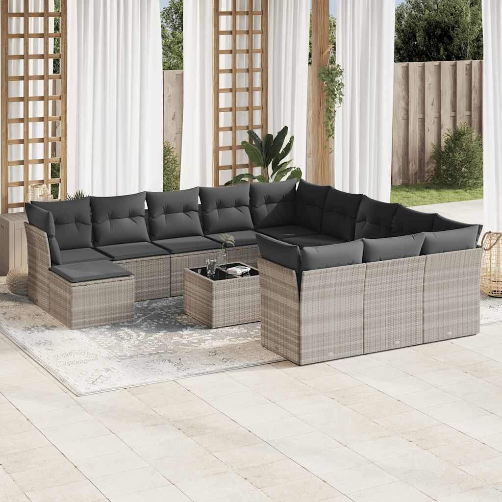 Set Divani Giardino 13 pz con Cuscini Grigio Chiaro Polyrattan - homemem39