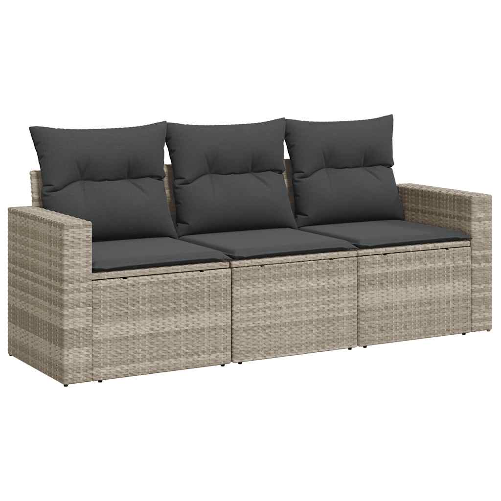 Set Divano da Giardino 3pz con Cuscini Grigio Chiaro Polyrattan