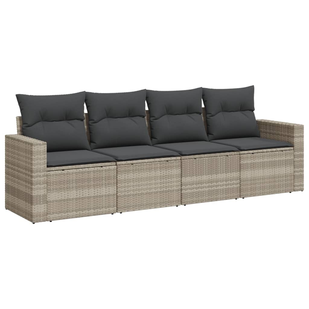 Set Divano da Giardino 4pz con Cuscini Grigio Chiaro Polyrattan