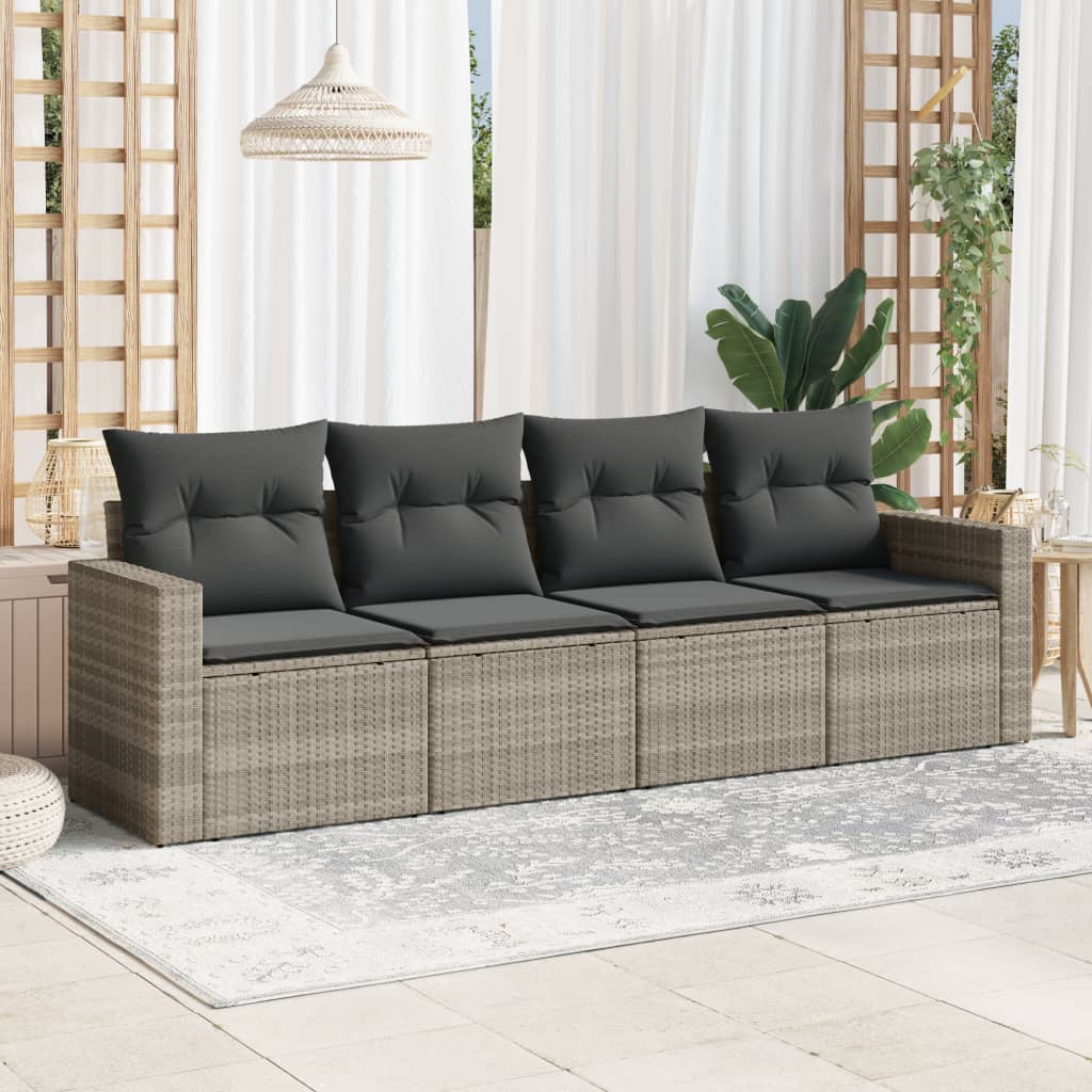 Set Divano da Giardino 4pz con Cuscini Grigio Chiaro Polyrattan