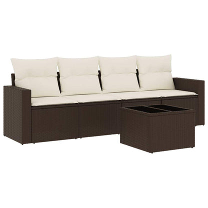 Set Divano da Giardino 5 pz con Cuscini Marrone in Polyrattan - homemem39