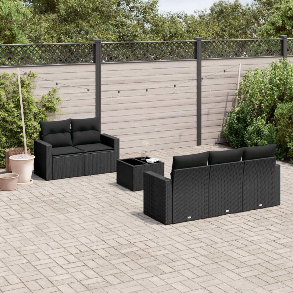 Set Divano da Giardino 6 pz con Cuscini Nero in Polyrattan - homemem39