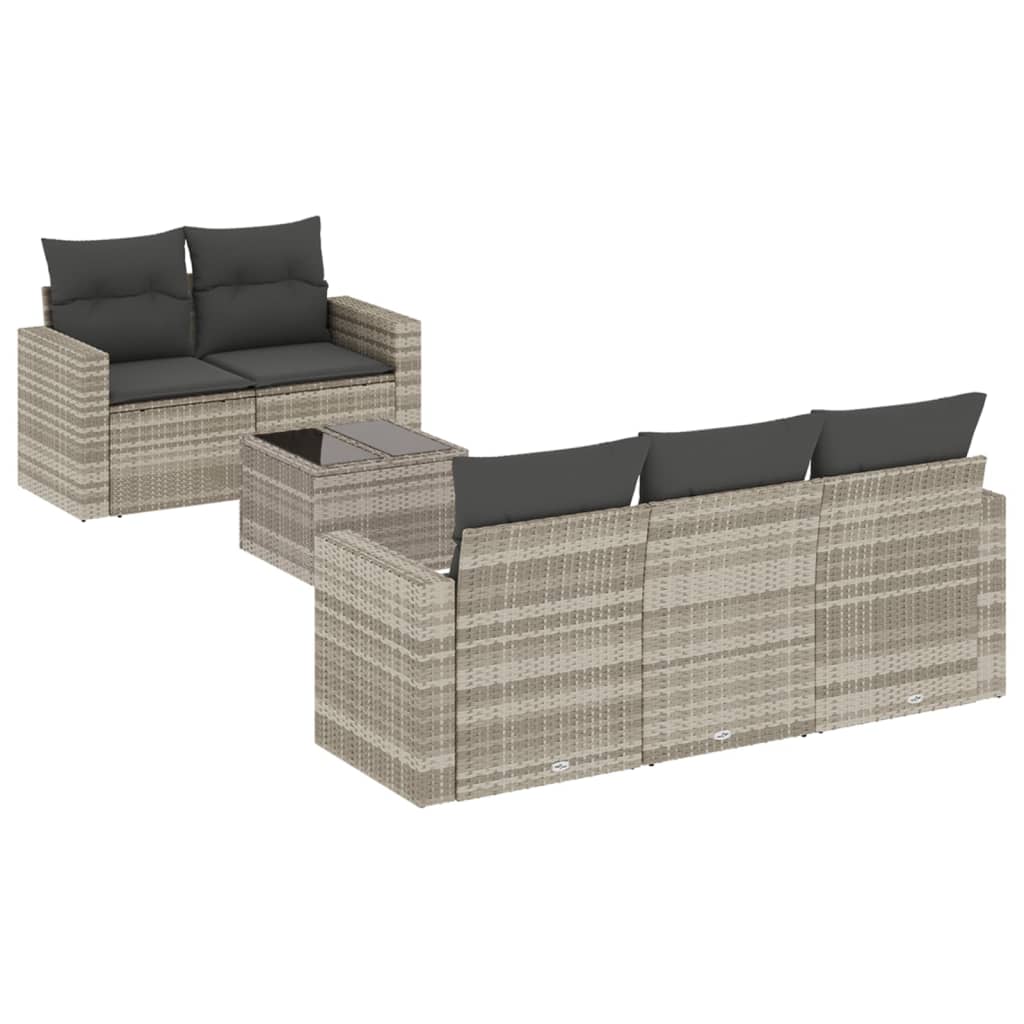 Set Divano da Giardino 6pz con Cuscini Grigio Chiaro Polyrattan