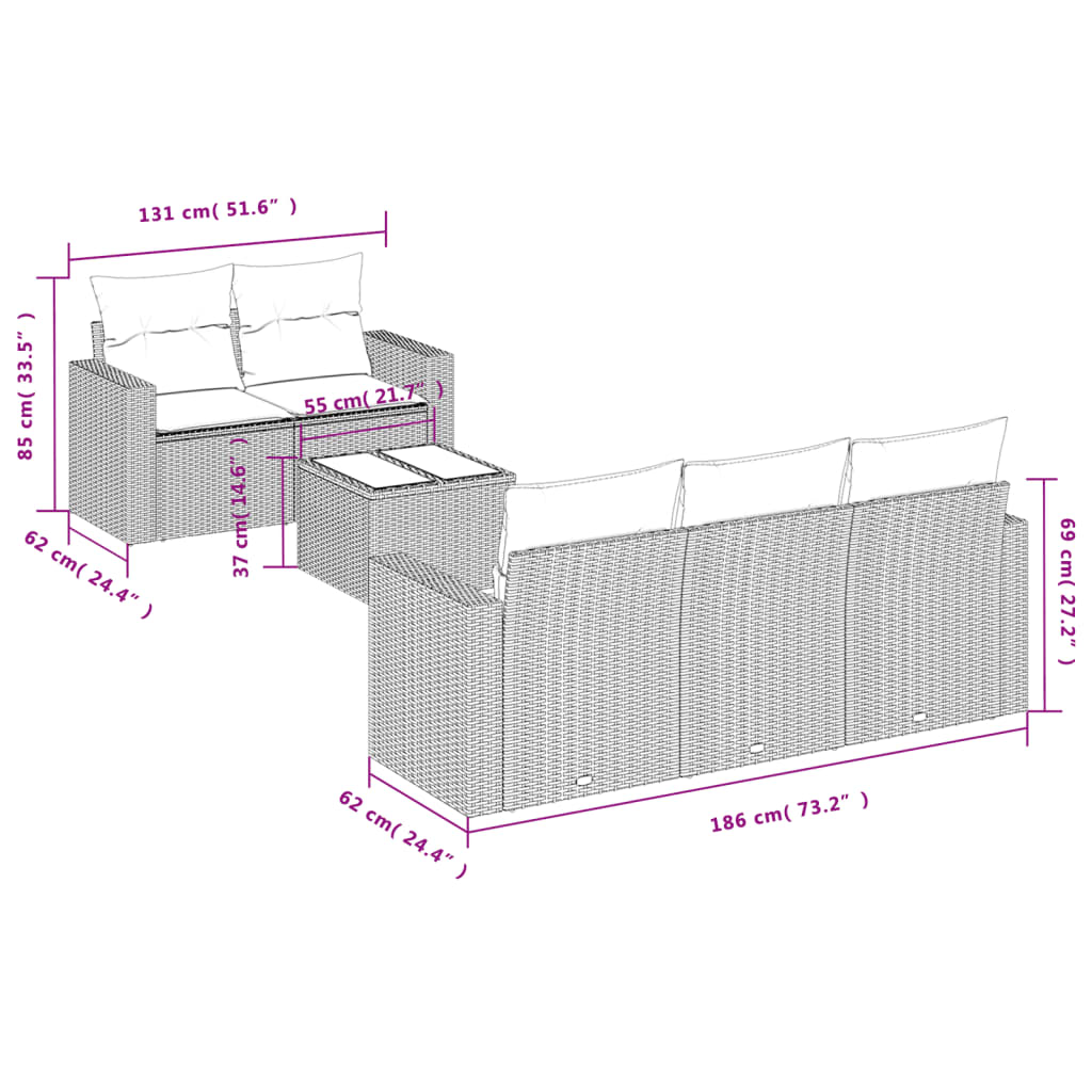 Set Divano da Giardino 6pz con Cuscini Grigio Chiaro Polyrattan
