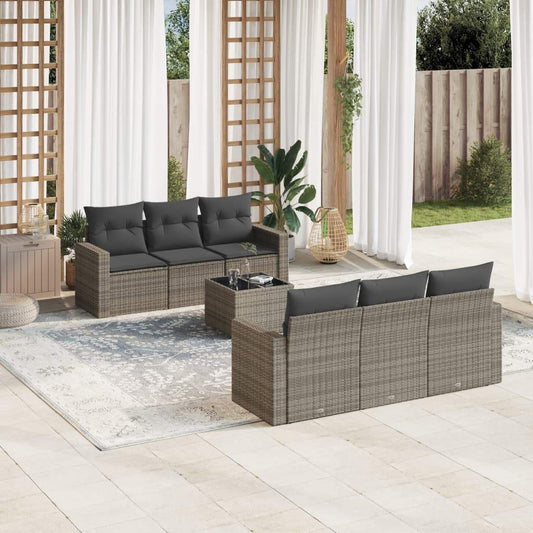 Set Divani da Giardino 7 pz con Cuscini Grigio in Polyrattan - homemem39