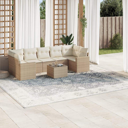 Set Divano da Giardino 8 pz con Cuscini Beige in Polyrattan - homemem39