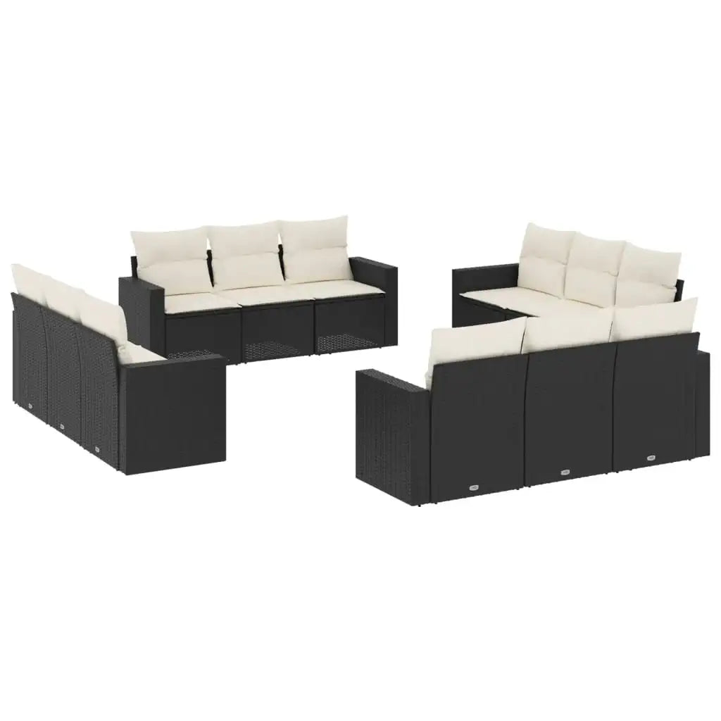 Set Divani da Giardino 12 pz con Cuscini Nero in Polyrattan - homemem39