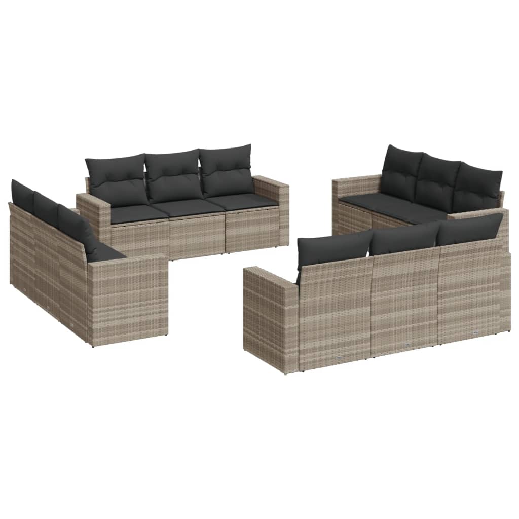 Set Divano Giardino 12 pz con Cuscini Grigio Chiaro Polyrattan