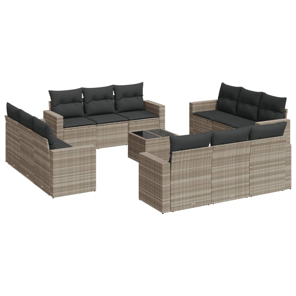 Set Divani Giardino 13 pz con Cuscini Grigio Chiaro Polyrattan