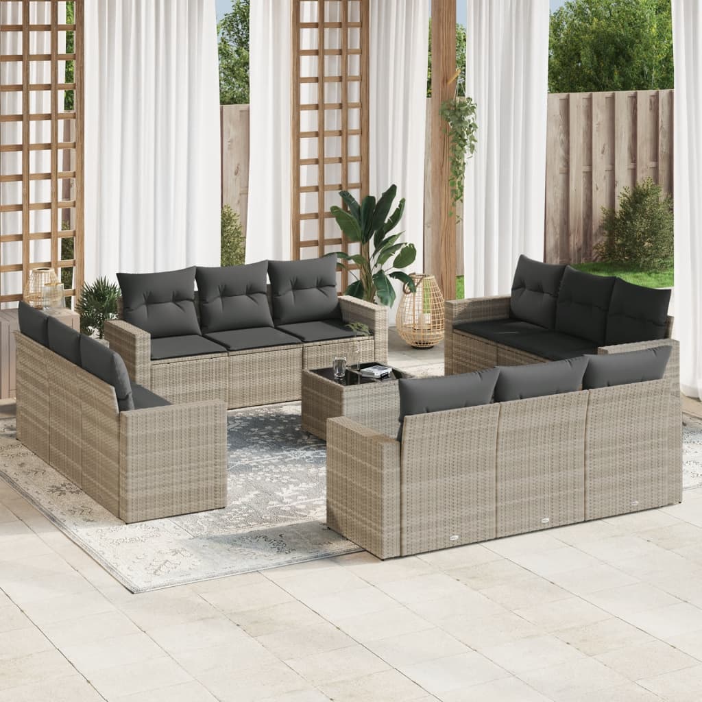 Set Divani Giardino 13 pz con Cuscini Grigio Chiaro Polyrattan