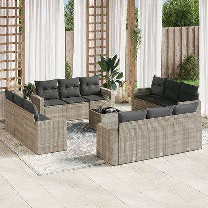 Set Divani Giardino 13 pz con Cuscini Grigio Chiaro Polyrattan