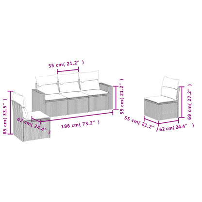 Set Divano da Giardino 5pz con Cuscini Grigio Chiaro Polyrattan