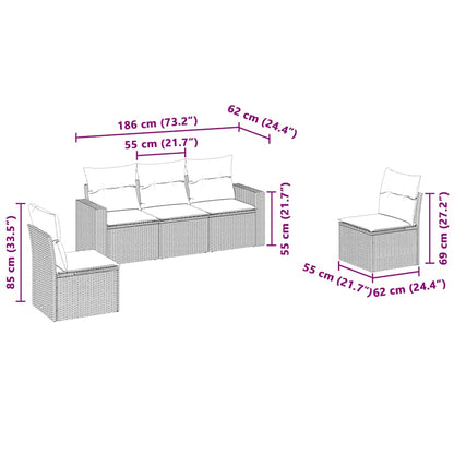 Set Divano da Giardino 5pz con Cuscini Grigio Chiaro Polyrattan