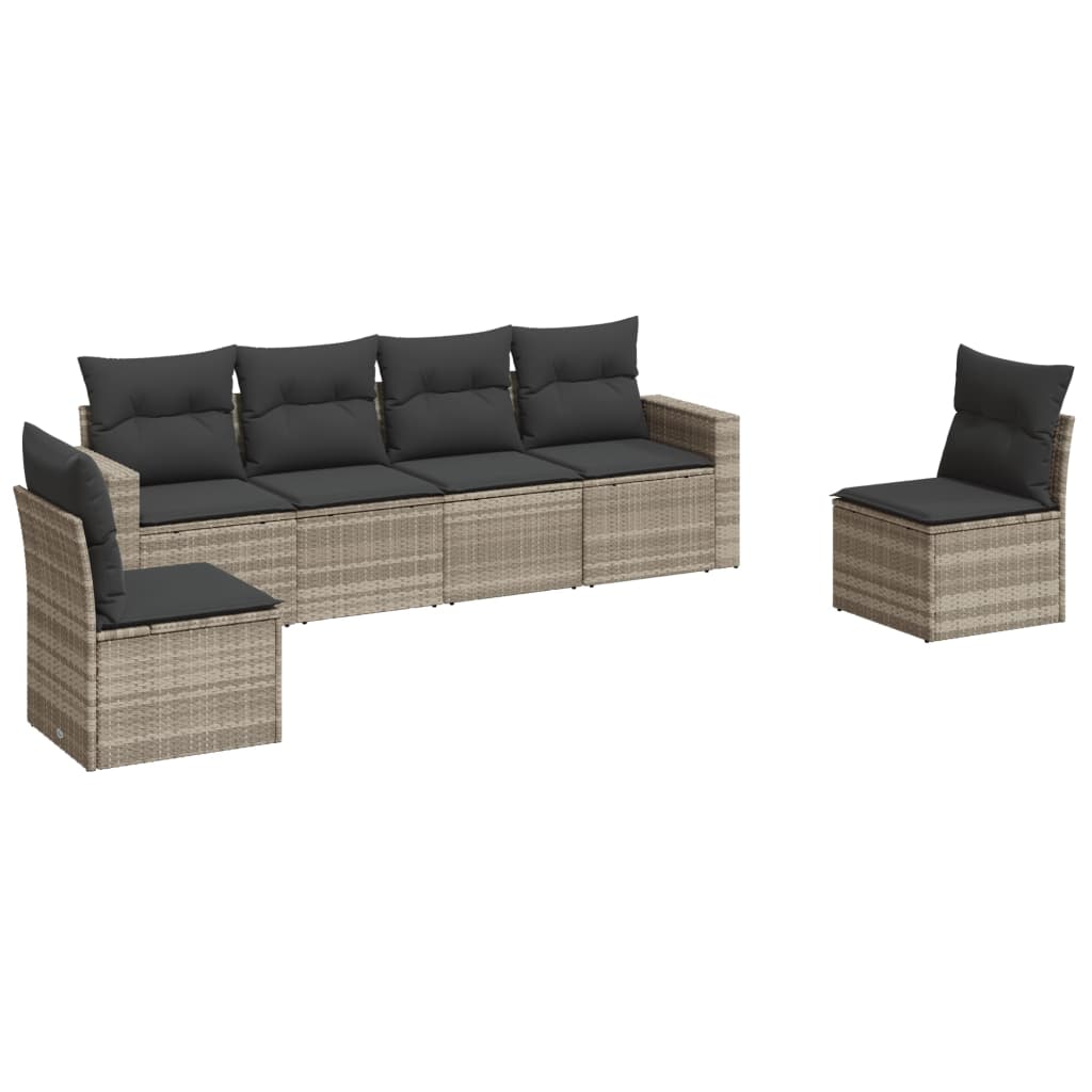 6-teiliges Gartensofa-Set mit hellgrauen Polyrattan-Kissen