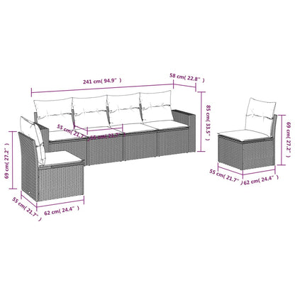 6-teiliges Gartensofa-Set mit hellgrauen Polyrattan-Kissen