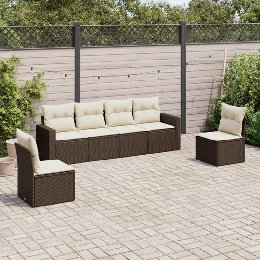 Set Divano da Giardino 6 pz con Cuscini Marrone in Polyrattan - homemem39